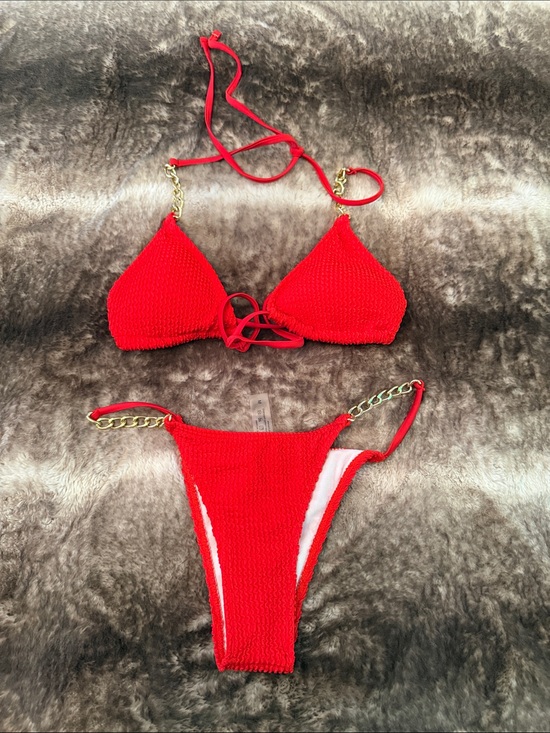No brand Other - Red gold Chain-Accent Textured Bikini Set no brand size medium